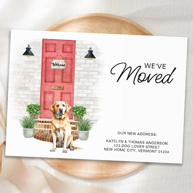 We've Moved Yellow Labrador Red Door Dog Moving  Announcement Postcard (Creator Uploaded)