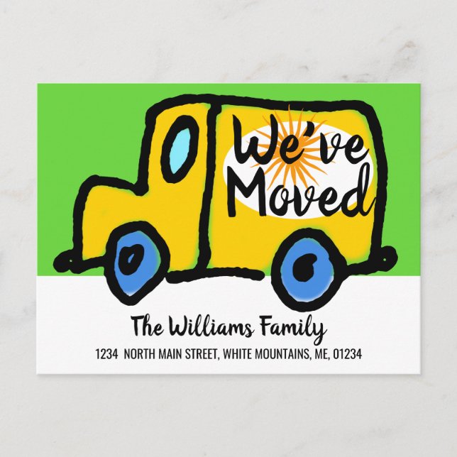 We've Moved Yellow Moving Truck New Address Announcement Postcard (Front)