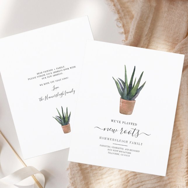 We've Planted New Roots Home Moving Announcement (Change of Address Potted Plants Moving Announcement Card)