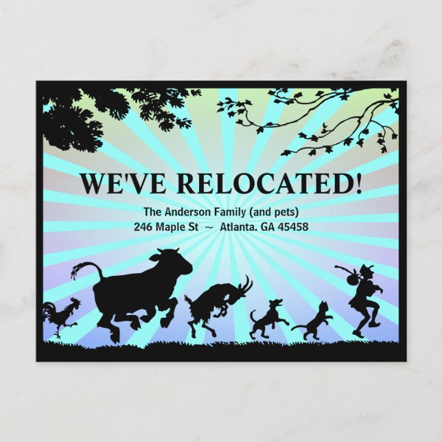 We've Relocated-Bold Colourful Moving Announcement Postcard (Front)