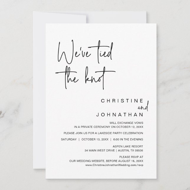 We've Tied The Knot, Wedding Elopement Party Invitation (Front)