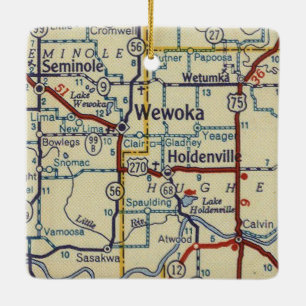 Wewoka OK Retro Map Ceramic Ornament