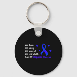 wGj0 Ribbon Blue I Am A Alopecia Warrior Alopecia Keychain