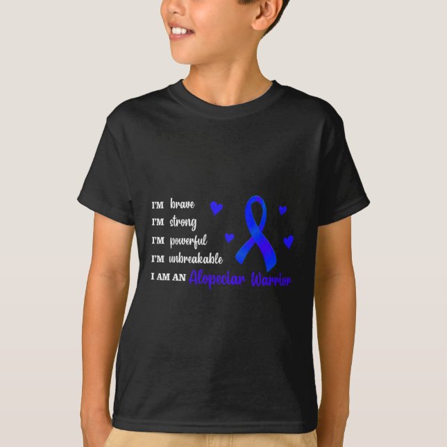 wGj0 Ribbon Blue I Am A Alopecia Warrior Alopecia  T-Shirt (Front)