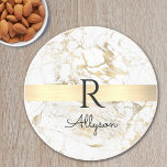 Wh & Gold Marble Gold Bar, DIY Black Name Monogram Coaster<br><div class="desc">Personalize your name in black script and black monogram on trendy Gold Bar on White and Gold Marble. Click “Customize” to change colours and type styles</div>