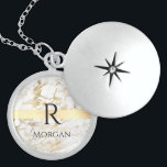 Wh & Gold Marble Gold Bar, DIY Black Name Monogram Locket Necklace<br><div class="desc">Personalize your name and monogram in black on trendy Gold Bar on White and Gold Marble. Click “Customize” to change colours and type styles.</div>
