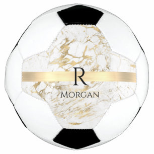 Wh & Gold Marble Gold Bar, DIY Black Name Monogram Soccer Ball