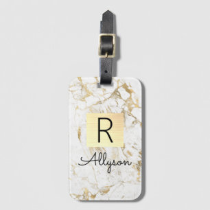 Wh & Gold Marble Gold Box, Black Name Monogram Vs2 Luggage Tag