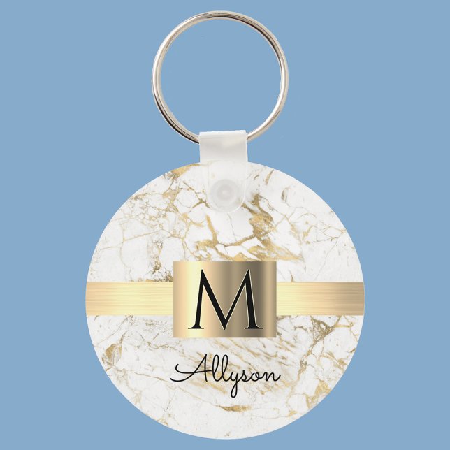 Wh & Gold Marble Gold Box, DIY Black Name Monogram Keychain (Creator Uploaded)