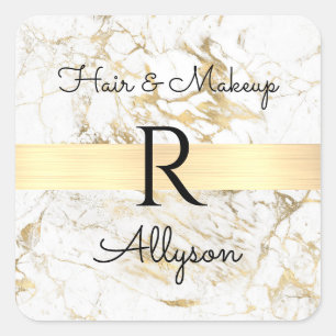 Wh/Gold Marble Promo Bus, DIY Name Initial Service Square Sticker