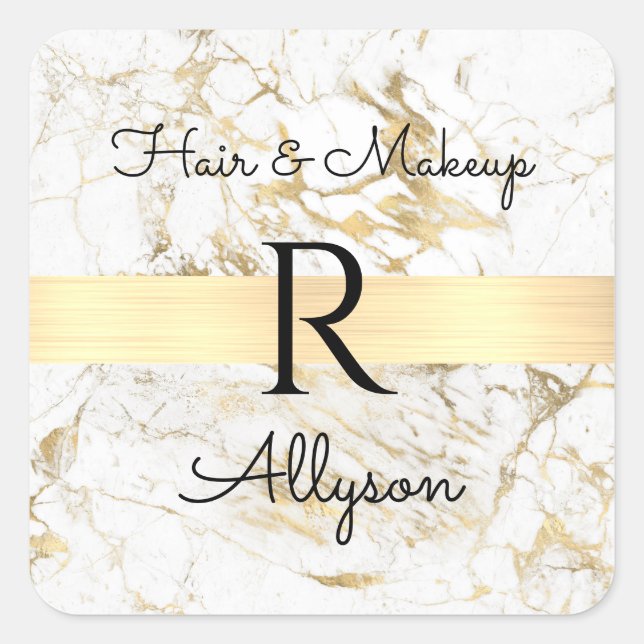 Wh/Gold Marble Promo Bus, DIY Name Initial Service Square Sticker (Front)