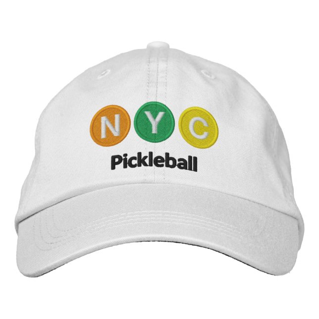 Wh & light coloured NYC Pickleball Embroidered Hat (Front)