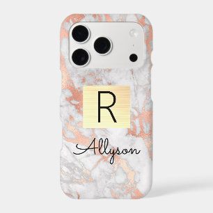 Wh & Rose Gold Marble Gold Box, Name & Monogram