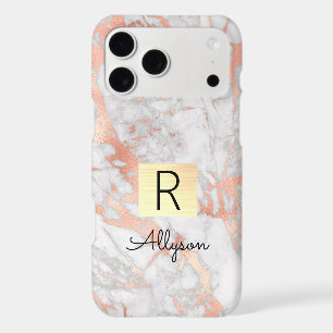 Wh & Rose Gold Marble Gold Box, Name & Monogram iP