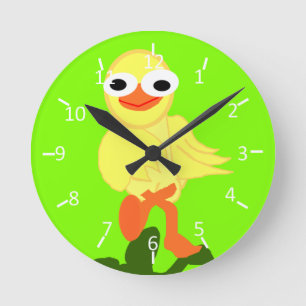 Whacky Bird Chartreuse Round Clock