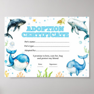Whale adopt a pet colouring certificate poster