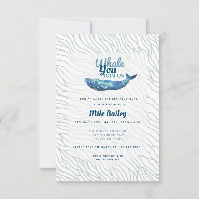 Whale Adventure | Ocean| Under the Sea Birthday | Invitation (Front)