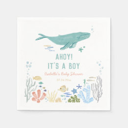 Whale Ahoy It's A Boy Baby Shower Napkin