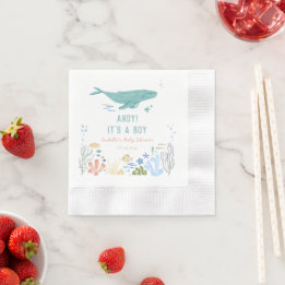 Whale Ahoy It's A Boy Baby Shower Napkin