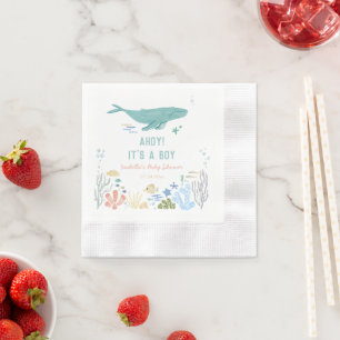 Whale Ahoy It's A Boy Baby Shower Napkin
