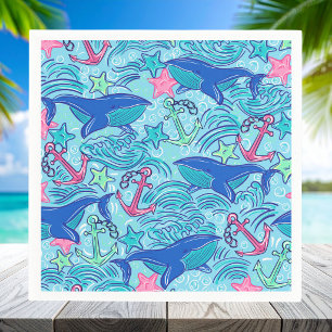 Whale Anchor Starfish Coastal / Preppy Nautical Napkin