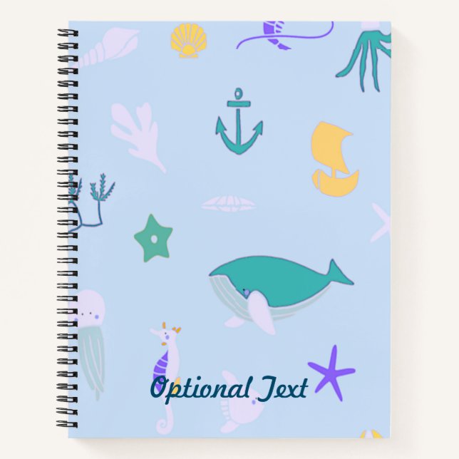 Whale, Anchors, Corals and Seaweed Pattern Notebook (Front)