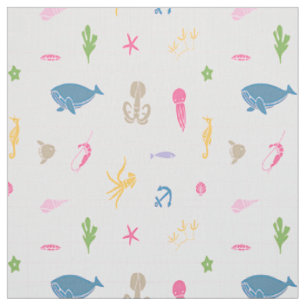 Whale, Anchors, Corals and Seaweed Pattern (Pinks) Fabric