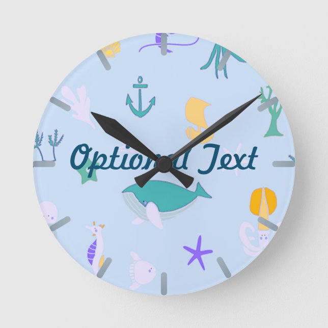 Whale, Anchors, Corals and Seaweed Pattern Round Clock (Front)