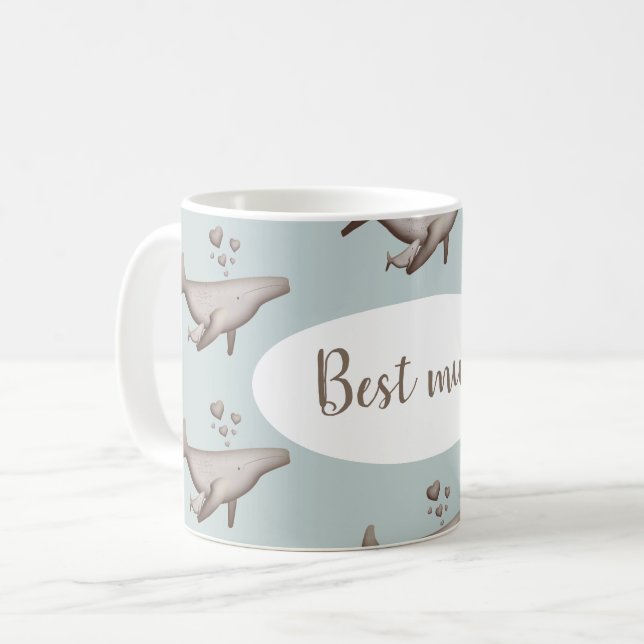 Whale and baby mug for personalization (Front Left)