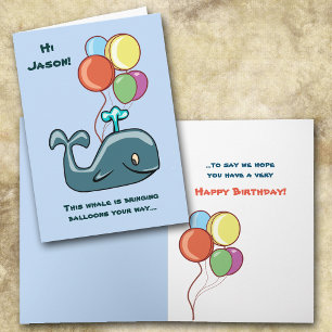 Whale and Balloons Kid's Birthday Card