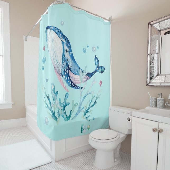 Whale and sea corals composition shower curtain (In Situ)