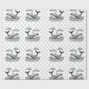 Whale and Stars Pattern Kids Personalized Colourin Wrapping Paper