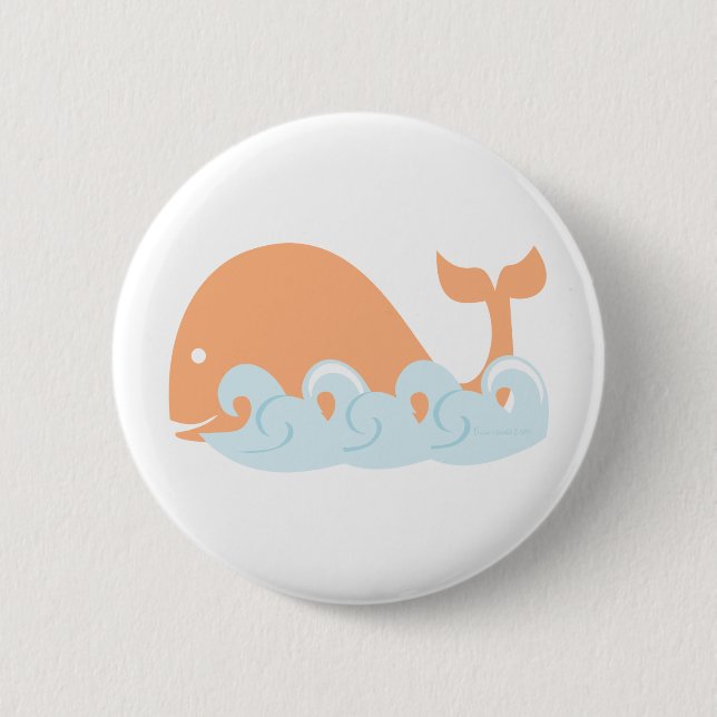 Whale and Waves 2 Inch Round Button (Front)