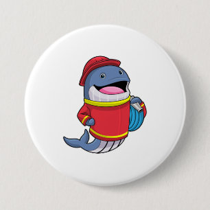 Whale as Firefighter with Hose 3 Inch Round Button