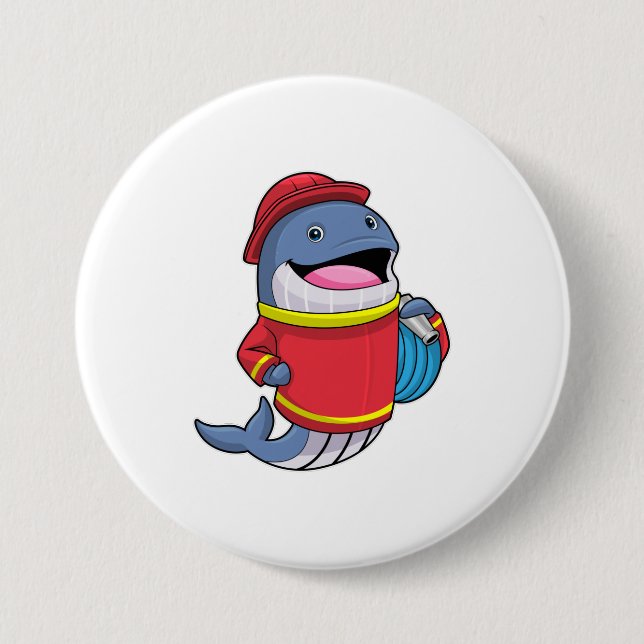 Whale as Firefighter with Hose 3 Inch Round Button (Front)