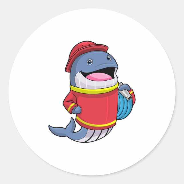 Whale as Firefighter with Hose Classic Round Sticker (Front)
