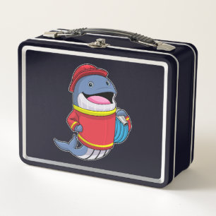 Whale as Firefighter with Hose Metal Lunch Box