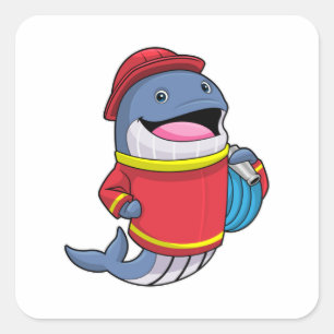 Whale as Firefighter with Hose Square Sticker