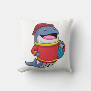 Whale as Firefighter with Hose Throw Pillow