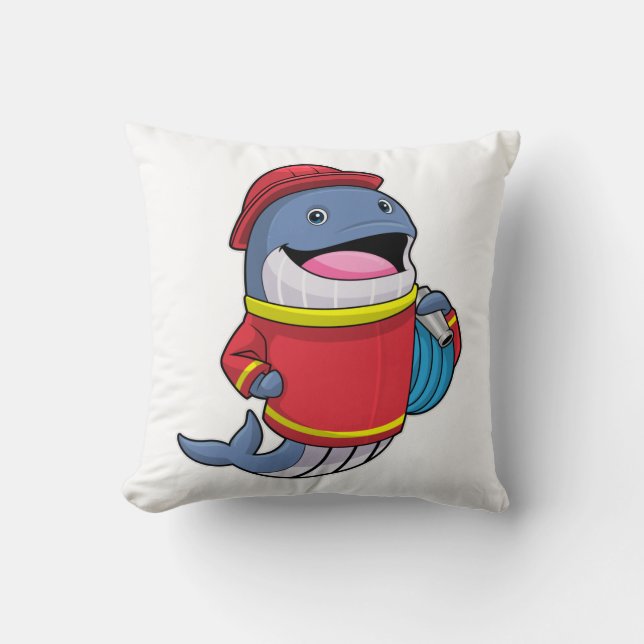 Whale as Firefighter with Hose Throw Pillow (Front)