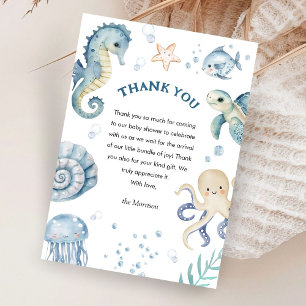 Whale Baby Shower Boy Blue Ocean Thank You Card