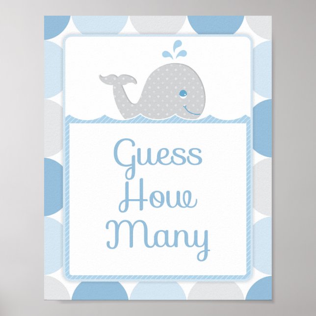Whale Baby Shower Candy Guess How Many Game Poster (Front)