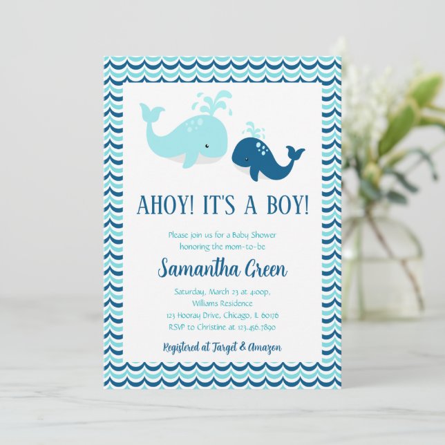 Whale Baby Shower Invitation (Standing Front)