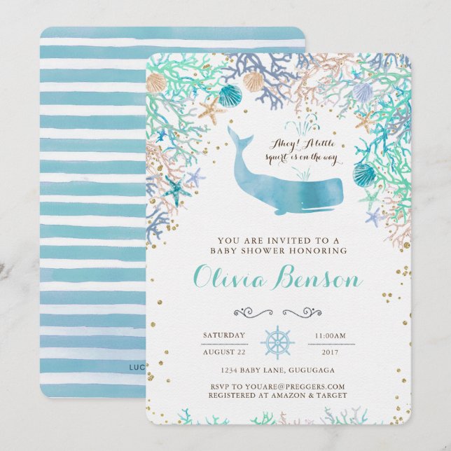 Whale Baby Shower Invitation (Front/Back)