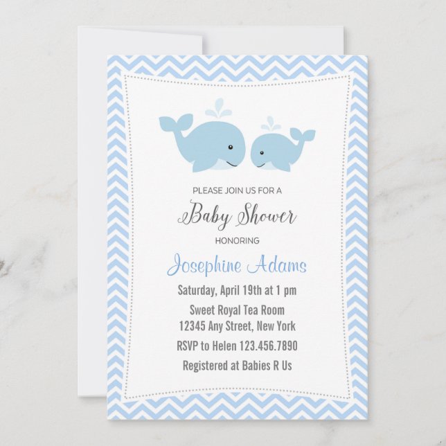 Whale Baby Shower Invitation Blue (Front)