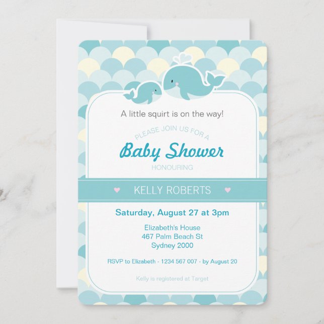 Whale Baby Shower Invitation - Turquoise (Front)