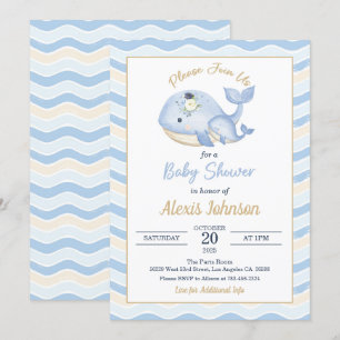 Whale Baby Shower Invitation Wavy Background