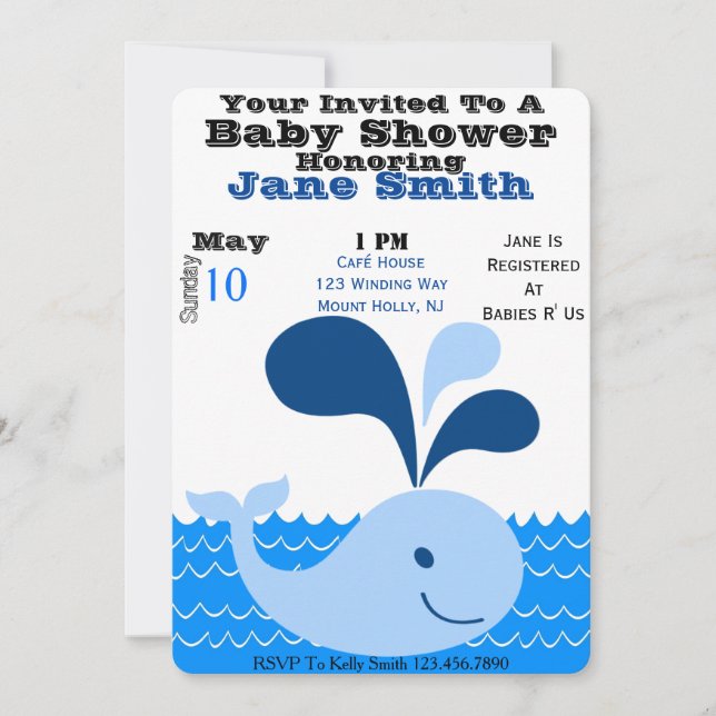 Whale Baby Shower Invite (Boy) (Front)