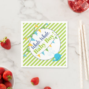 Whale Baby Shower It's a Boy Lime Green Stripes Napkin