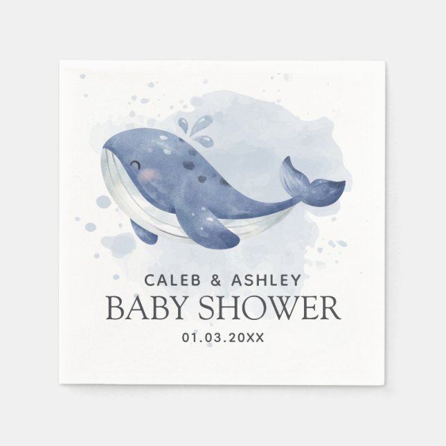 Whale Baby Shower Paper Napkin (Front)